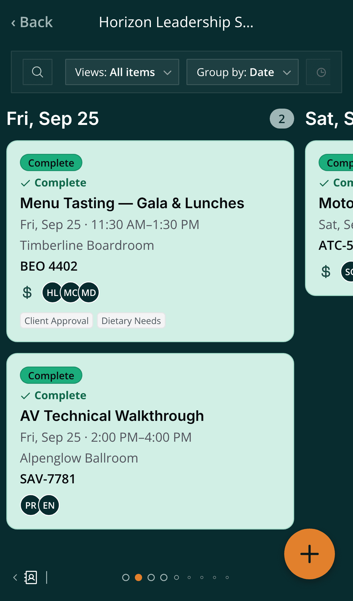 Pholeo Onsite, the mobile app: the Production board for a show day on a phone